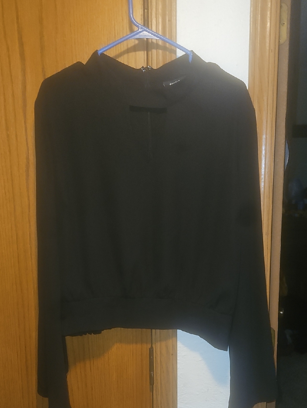 Ashley Stewart Black Hooded Pullover with Subtle V-Neck Detail